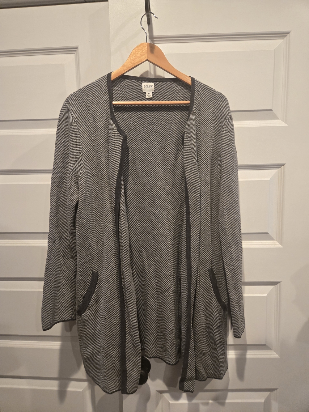 J. Crew Gray Herringbone Open-Front Cardigan